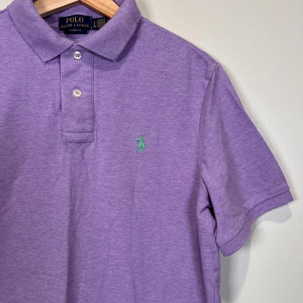 Polo Ralph Lauren Mens Classic Fit Polo Shirt S Cotton Heather Purple Pony EUC
